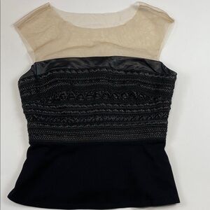 Bailey 44 Trolley Mesh Illusion Black Top Faux Leather Detail Womens Size M
